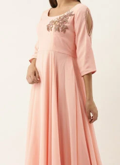 Embroidered Peach Georgette Gown Party Wear