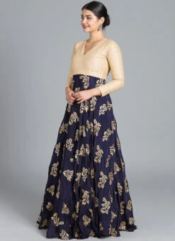 Ethnovog Blue Embroidered Gown Party Wear