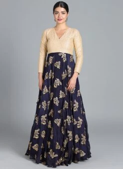 Ethnovog Blue Embroidered Gown Party Wear -C Bazaar Shop EthnoVogue Blue Embroidered Customized Gown IWBS01812186 u