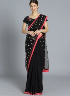 Ethnovog Black Half N Half Sari Party Wear -C Bazaar Shop EthnoVogue Customised Black Half N Half Sari SABS01809296 u
