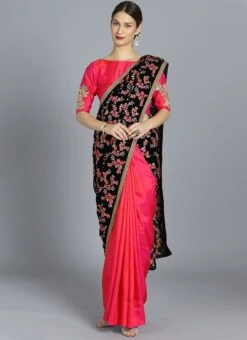 Ethnovog Velvet Half N Half Saree Festive Wear -C Bazaar Shop EthnoVogue Customised Velvet Half N Half Saree Set sabs01810628 u