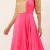 Ethnovog Pink Embroidered Gown Party Wear