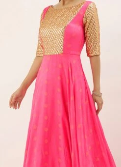 Ethnovog Pink Embroidered Gown Party Wear