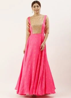 Ethnovog Pink Embroidered Gown Party Wear -C Bazaar Shop EthnoVogue Pink Custom Made Embroidered Gown IWBS01809210 u