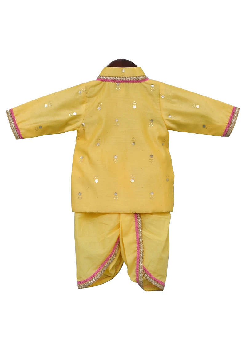 Yellow Art Silk Kurta Dhoti Set 3 Yellow Art Silk Kurta Dhoti Set - Image 3