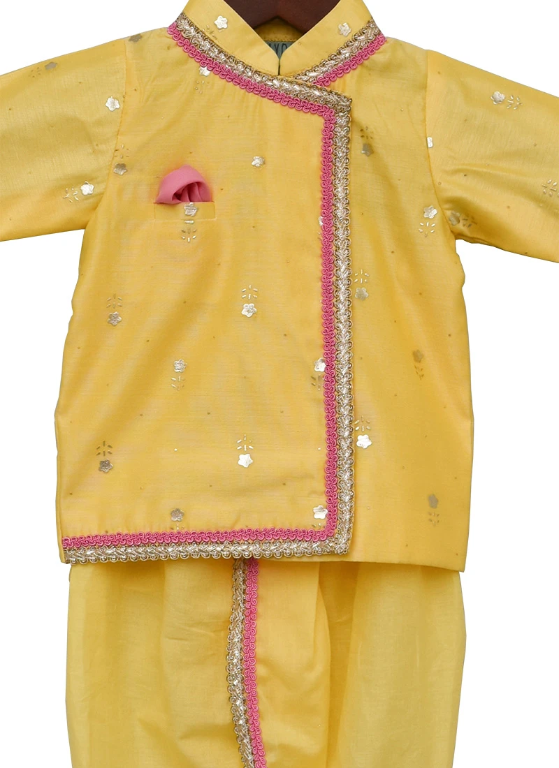 Yellow Art Silk Kurta Dhoti Set 1 Yellow Art Silk Kurta Dhoti Set