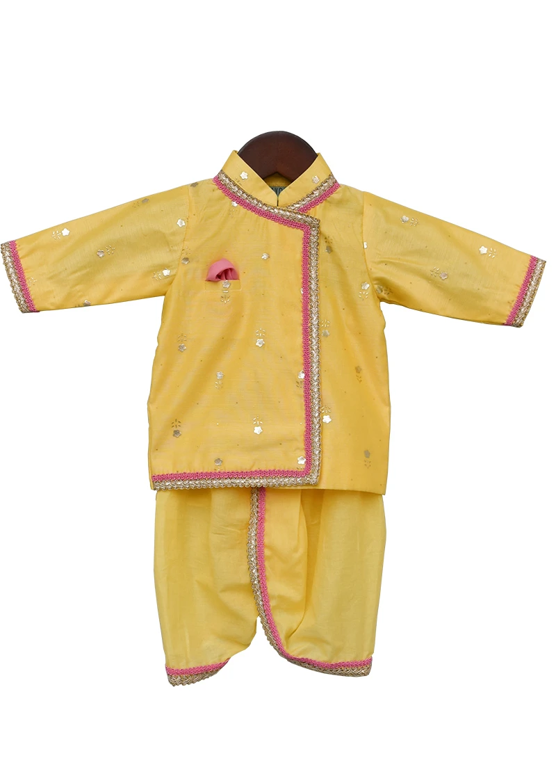 Yellow Art Silk Kurta Dhoti Set 2 Yellow Art Silk Kurta Dhoti Set - Image 2