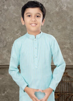 Firozi Blended Cotton Kids Boys Kurta Pyjama Party Wear -C Bazaar Shop Firozi Blended Cotton Kids Boys Kurta Pyjama KDBMSGR763 b