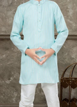 Firozi Blended Cotton Kids Boys Kurta Pyjama Party Wear