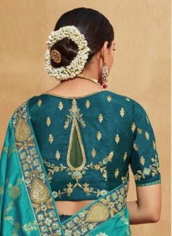 Firozi Blue And Ocean Blue Color Jacquard Embroidery Art Silk Saree Party Wear -C Bazaar Shop Firozi Blue And Ocean Blue Color Jacquard Embroidery Art Silk Saree SASLI19406101 b