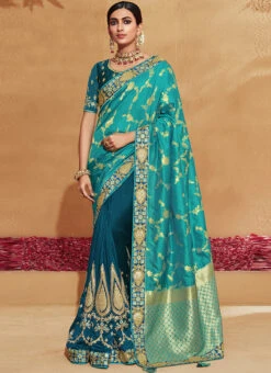 Firozi Blue And Ocean Blue Color Jacquard Embroidery Art Silk Saree Party Wear -C Bazaar Shop Firozi Blue And Ocean Blue Color Jacquard Embroidery Art Silk Saree SASLI19406101 u