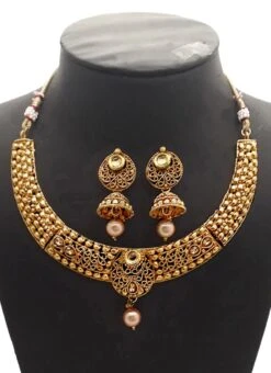 Gold N Beige Necklace Set Party Wear 5 Gold N Beige Necklace Set Party Wear -C Bazaar Shop Gold N Beige Necklace Set JYNSMPF9183 b