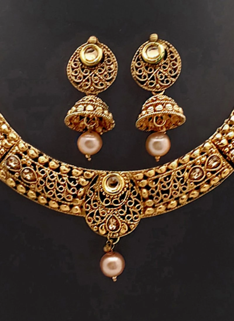 Gold N Beige Necklace Set Party Wear 1 Gold N Beige Necklace Set Party Wear