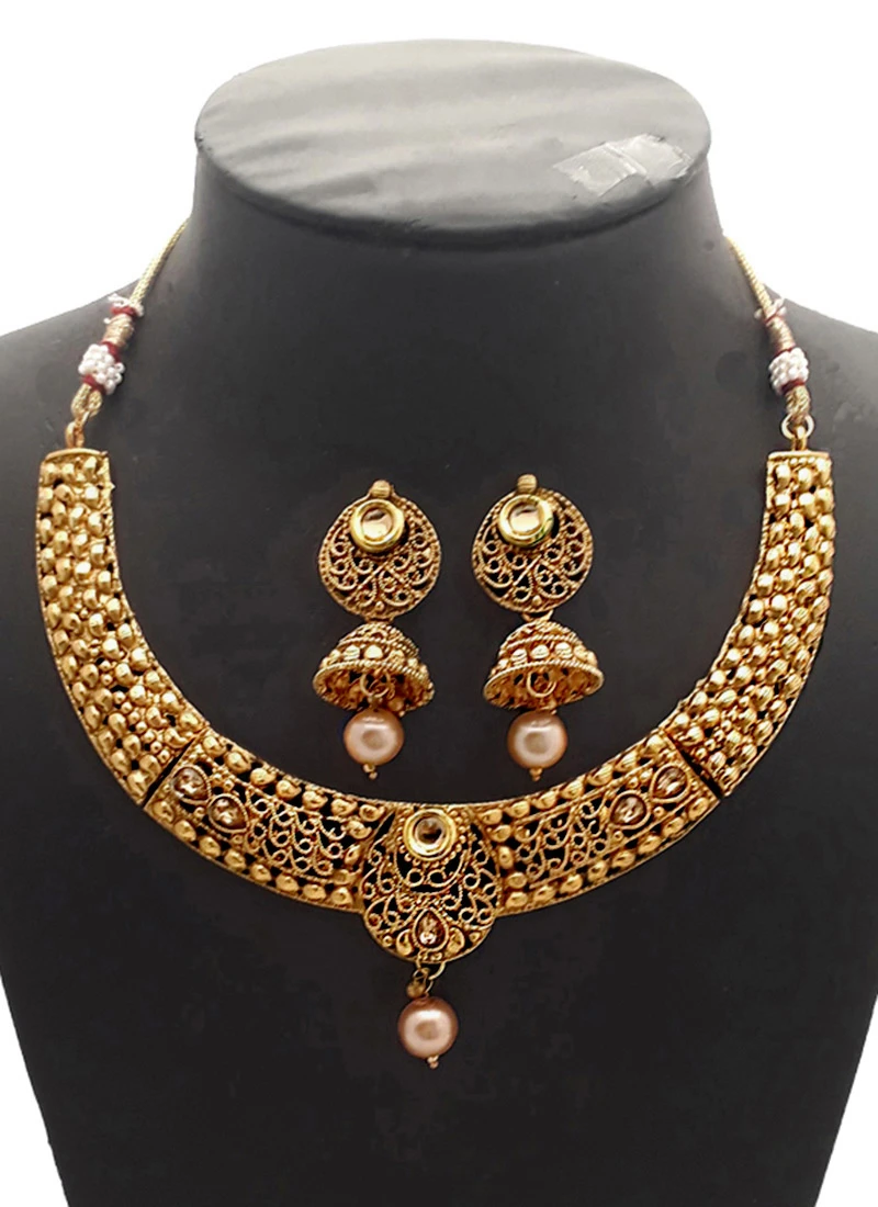 Gold N Beige Necklace Set Party Wear 2 Gold N Beige Necklace Set Party Wear - Image 2