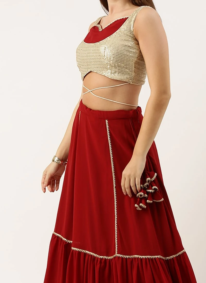 Skirt From Gold N Maroon Sequin Embroidered Lehenga After Six Wear 1 Skirt From Gold N Maroon Sequin Embroidered Lehenga After Six Wear