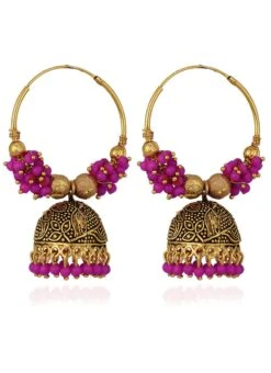 Gold N Pink Jhumka Earrings Festive Wear 5 Gold N Pink Jhumka Earrings Festive Wear -C Bazaar Shop Gold N Pink Jhumka Earrings ERMPF9057 b
