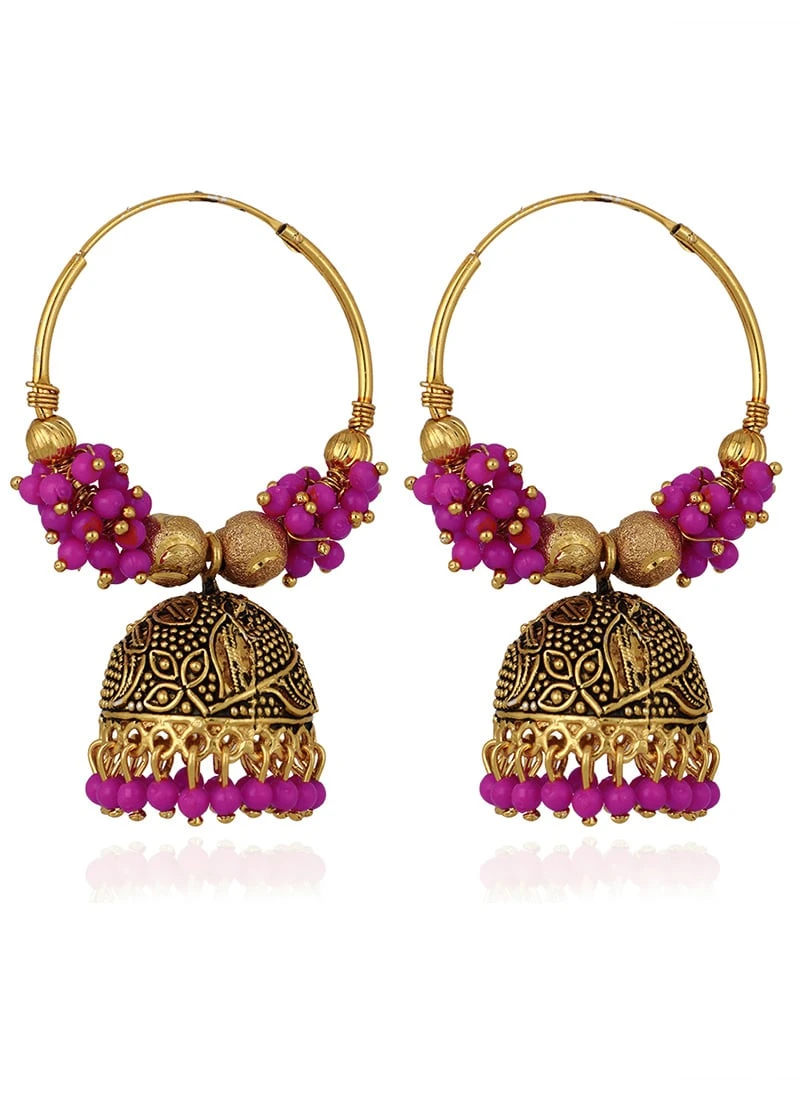 Gold N Pink Jhumka Earrings Festive Wear 3 Gold N Pink Jhumka Earrings Festive Wear - Image 3