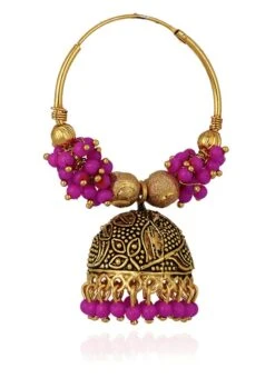 Gold N Pink Jhumka Earrings Festive Wear