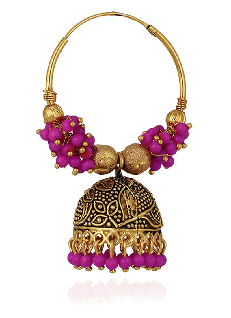 Gold N Pink Jhumka Earrings Festive Wear 1 Gold N Pink Jhumka Earrings Festive Wear