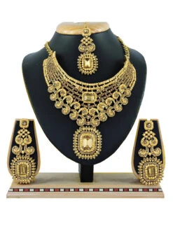 Gold N White Designer Necklace Set Wedding Wear -C Bazaar Shop Gold N White Designer Necklace Set JYMMKNS1005K b