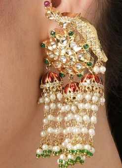 Gold Color Alloy Kundan And Polki Work Danglers Party Wear