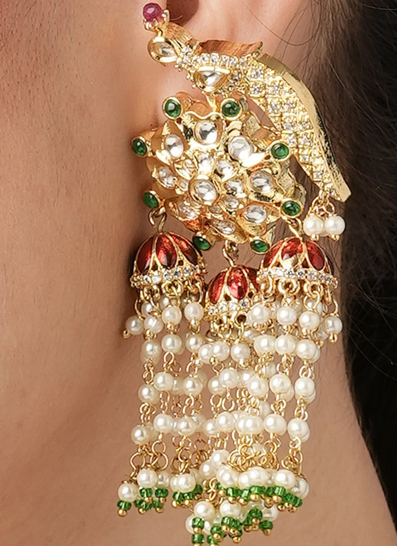 Gold Color Alloy Kundan And Polki Work Danglers Party Wear 1 Gold Color Alloy Kundan And Polki Work Danglers Party Wear
