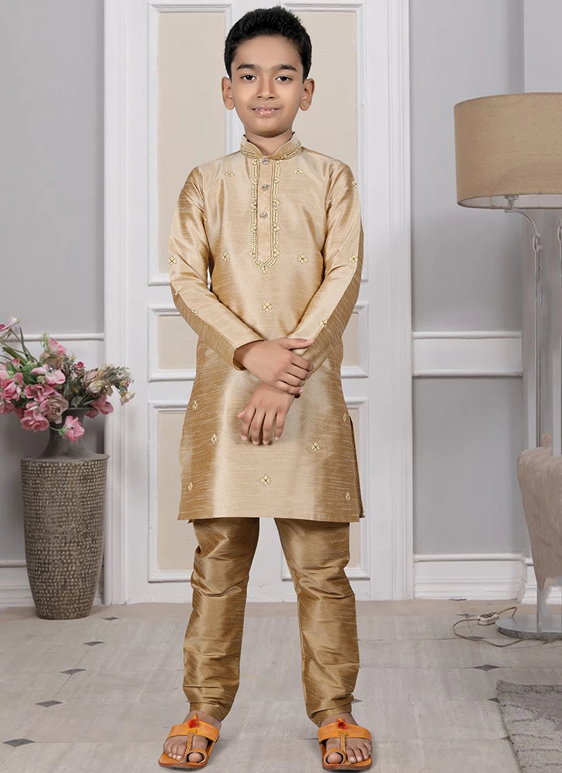 Golden Art Silk Embroidered Kurta Pyjama Party Wear 2 Golden Art Silk Embroidered Kurta Pyjama Party Wear - Image 2