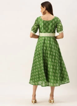 Green Art Silk Digital Printed Dress Festive Wear -C Bazaar Shop Green Art Silk Digital Printed Dress DRBS02210909 b