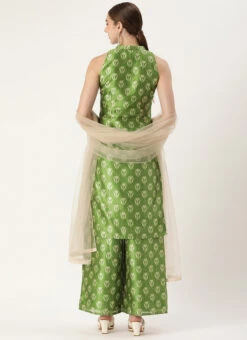Bottom From Green Art Silk Digital Printed Top N Pant Suit After Six Wear -C Bazaar Shop Green Art Silk Digital Printed Top N Pant Suit SLBS02210951 b