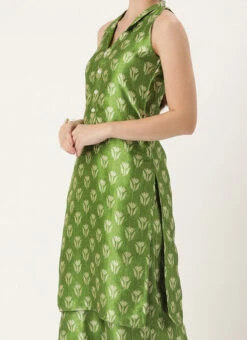 Bottom From Green Art Silk Digital Printed Top N Pant Suit After Six Wear