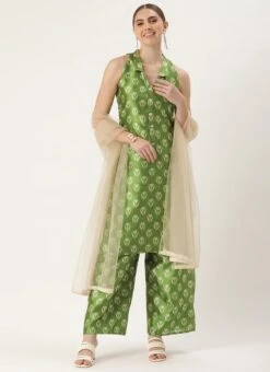 Top From Green Art Silk Digital Printed Top N Pant Suit After Six Wear -C Bazaar Shop Green Art Silk Digital Printed Top N Pant Suit SLBS02210951 u 2