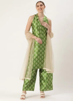 Bottom From Green Art Silk Digital Printed Top N Pant Suit After Six Wear -C Bazaar Shop Green Art Silk Digital Printed Top N Pant Suit SLBS02210951 u