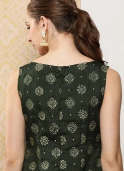 Green Art Silk Foil Print Dress After Six Wear -C Bazaar Shop Green Art Silk Foil Print Dress DRBS02301118 rrc2