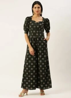 Green Art Silk Foil Print Jumpsuit Festive Wear 10 Green Art Silk Foil Print Jumpsuit Festive Wear -C Bazaar Shop Green Art Silk Foil Print Jumpsuit DRBS02302438 u