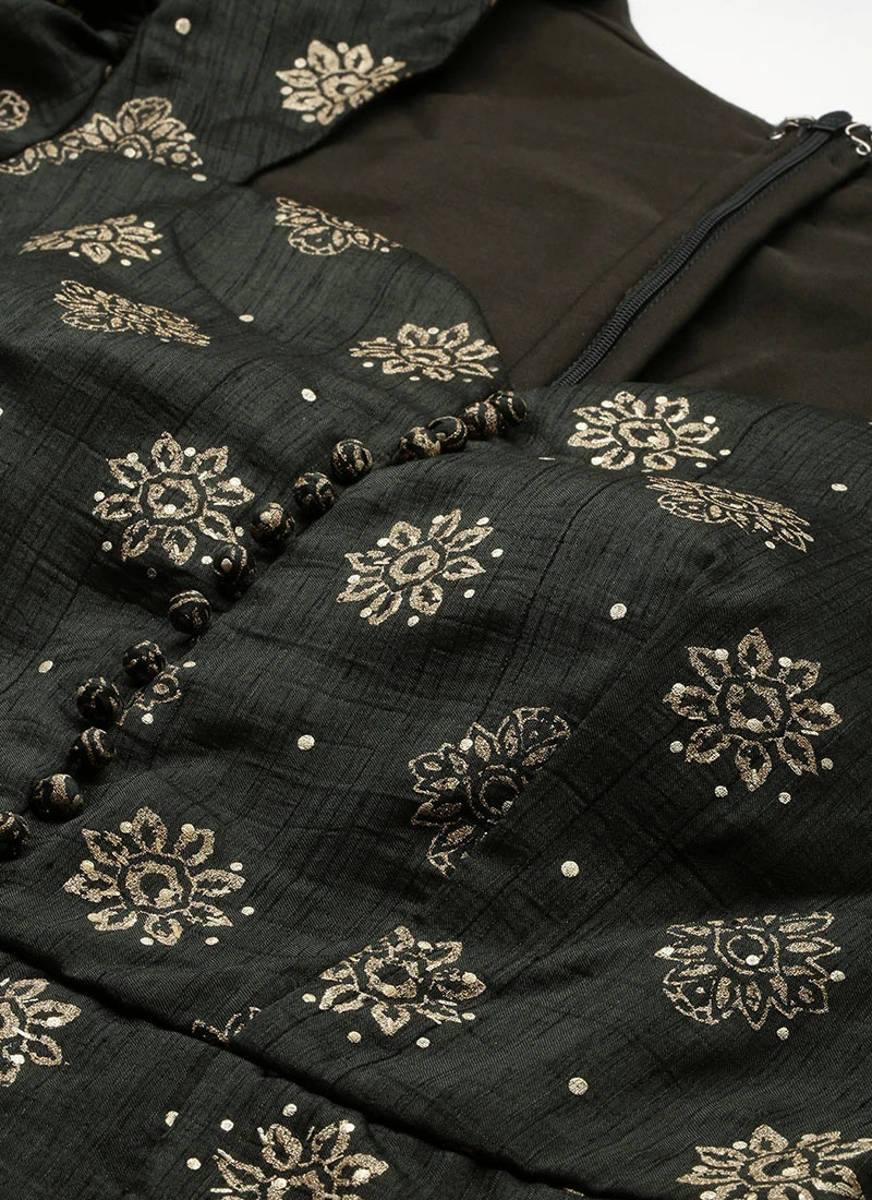 Green Art Silk Foil Print Jumpsuit Festive Wear 5 Green Art Silk Foil Print Jumpsuit Festive Wear - Image 5