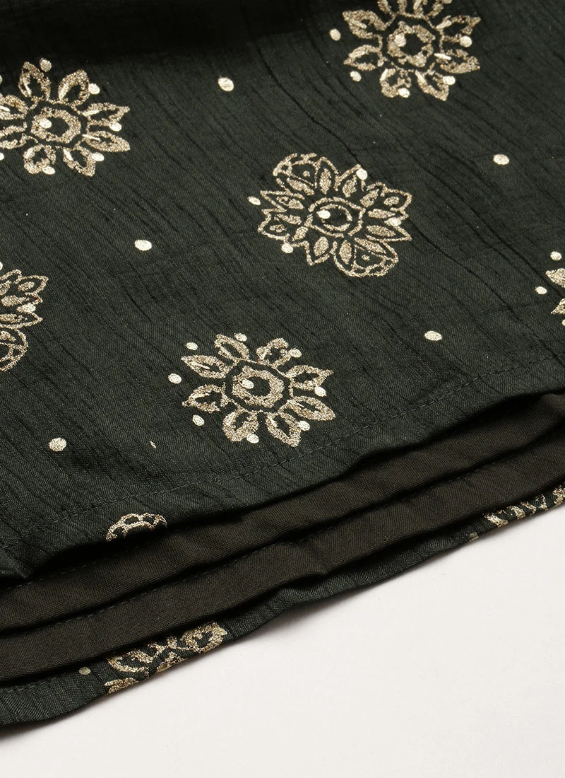 Green Art Silk Foil Print Jumpsuit Festive Wear 7 Green Art Silk Foil Print Jumpsuit Festive Wear - Image 7