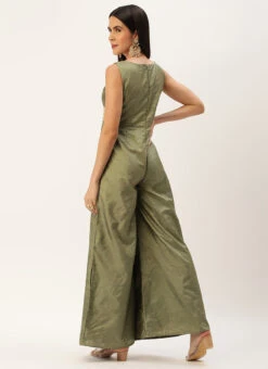 Green Art Silk Jumpsuit Festive Wear -C Bazaar Shop Green Art Silk Jumpsuit DRBS02301983 b