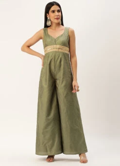 Green Art Silk Jumpsuit Festive Wear -C Bazaar Shop Green Art Silk Jumpsuit DRBS02301983 u