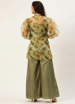 Green Art Silk Jumpsuit N Yellow Organza Jacket After Six Wear -C Bazaar Shop Green Art Silk Jumpsuit N Yellow Organza Jacket DRBS02301065 b