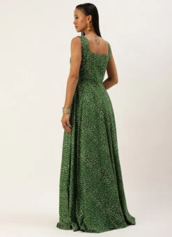Green Bandhani Printed Rayon Strap Neck Dress Festive Wear -C Bazaar Shop Green Bandhani Printed Rayon Strap Neck Dress DRBS02303756 b