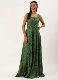 Green Bandhani Printed Rayon Strap Neck Dress Festive Wear -C Bazaar Shop Green Bandhani Printed Rayon Strap Neck Dress DRBS02303756 u