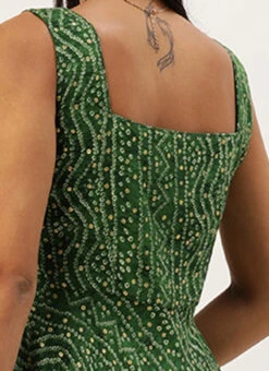 Green Bandhani Printed Rayon Strap Neck Dress Festive Wear -C Bazaar Shop Green Bandhani Printed Rayon Strap Neck Dress DRBS02303756 rrc2