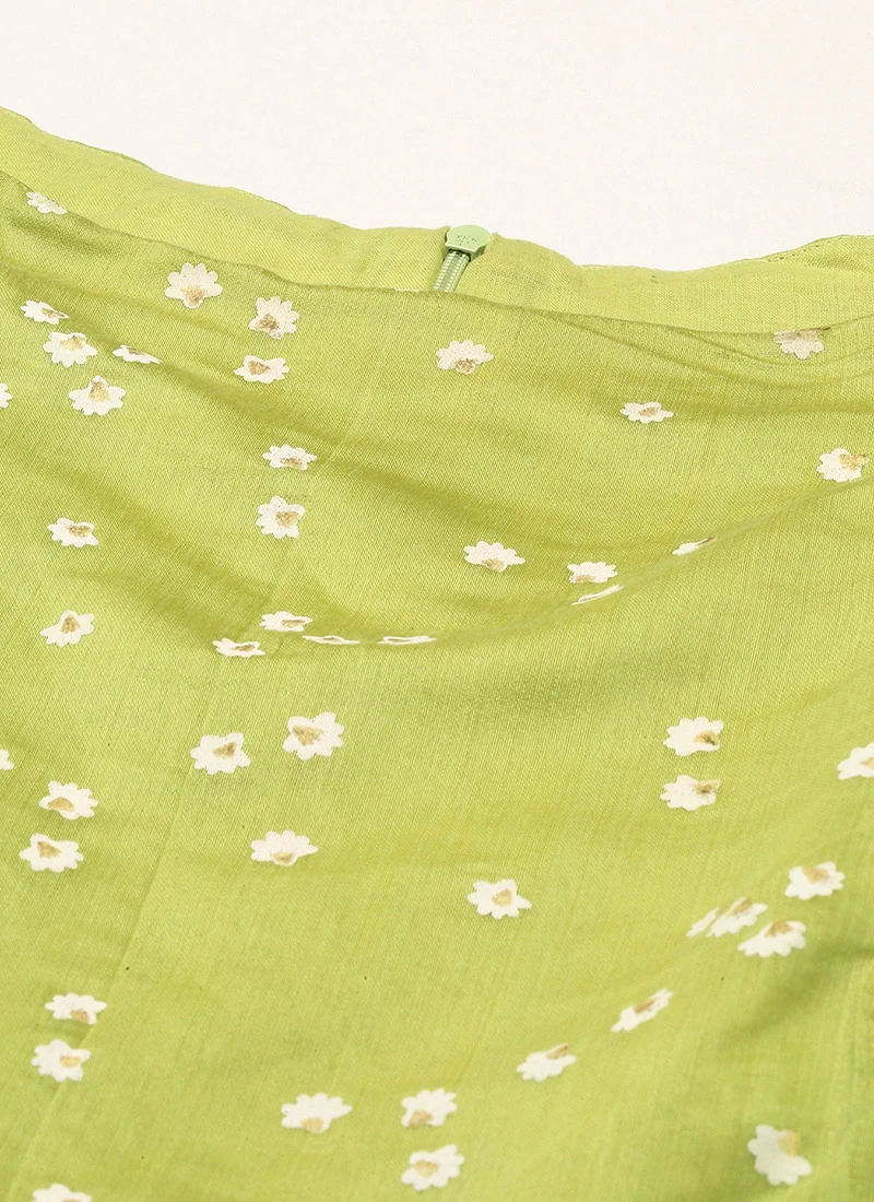 Green Blended Cotton Foil Printed Ruffled Dress After Six Wear 5 Green Blended Cotton Foil Printed Ruffled Dress After Six Wear - Image 5