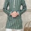 Green Blended Cotton Kids Boys Kurta Pyjama Party Wear
