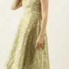 Green Brocade Boat Neck Flared Dress Wedding Wear
