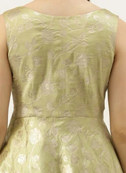 Green Brocade Boat Neck Flared Dress Wedding Wear -C Bazaar Shop Green Brocade Boat Neck Flared Dress DRBS02105388 rrc2