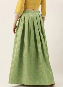 Green Brocade Box Pleated Skirt Festive Wear -C Bazaar Shop Green Brocade Box Pleated Skirt WBBS02012680 b