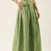 Green Brocade Box Pleated Skirt Festive Wear