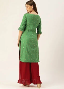Green Brocade Kurta Festive Wear -C Bazaar Shop Green Brocade Kurta KRBS02306312 b