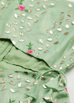 Green Chanderi Embroidered Jumpsuit Festive Wear Party Wear -C Bazaar Shop Green Chanderi Embroidered Jumpsuit DRBS02207361 rrc1